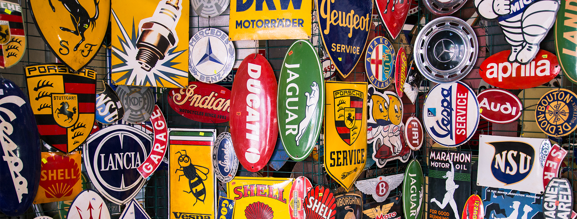 collection of car-related company stickers representing trademarks