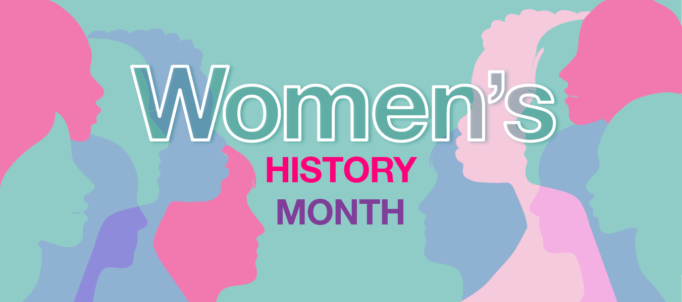 graphic in pinks, lavenders and mint green of silouettes of womens heads