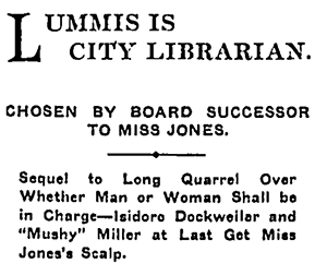 Newspaper article "Lummins is City Librarian"