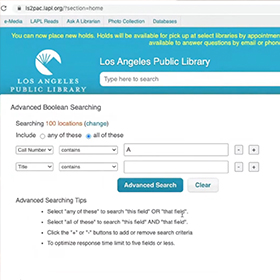 screenshot of library catalog search